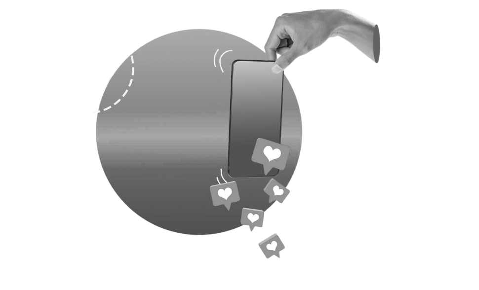 Telefon ekranına düşen beğeni ve bildirim ikonları; sosyal medya etkileşimi ve içerik performansını simgeleyen görsel.