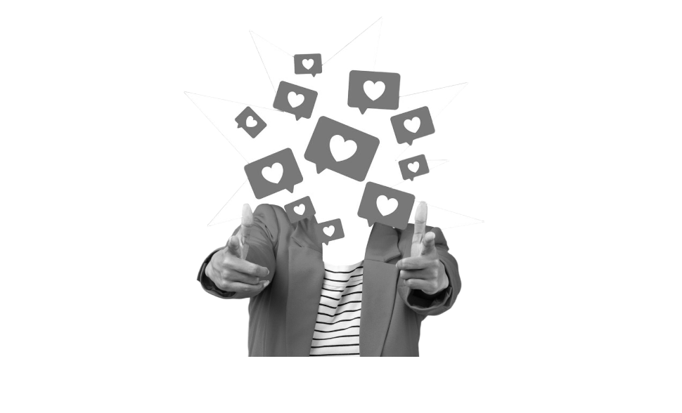 Yüzü beğeni ve bildirim ikonlarıyla kaplanan bir kullanıcının sosyal medya etkileşimini temsil eden görsel.